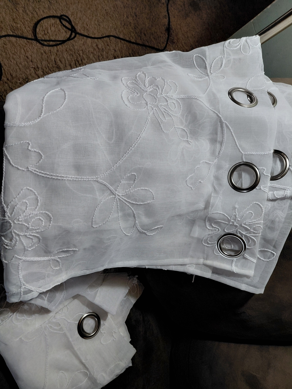 White Floral Embroidered Sheer Grommet Curtain Panels NWT